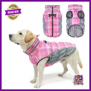 Waterproof Fleece Dog Coat with Reflective Harness, Padded Turtleneck Vest